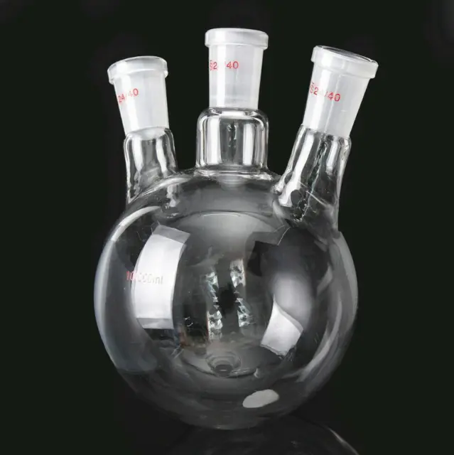 1000ml 3-Neck 24/40 Round Bottom Glass Flask 3 Neck Laboratory Boiling Vessel