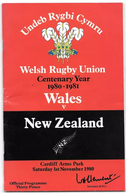 Wales v New Zealand Rugby 1980 WRU Centenary Year.
