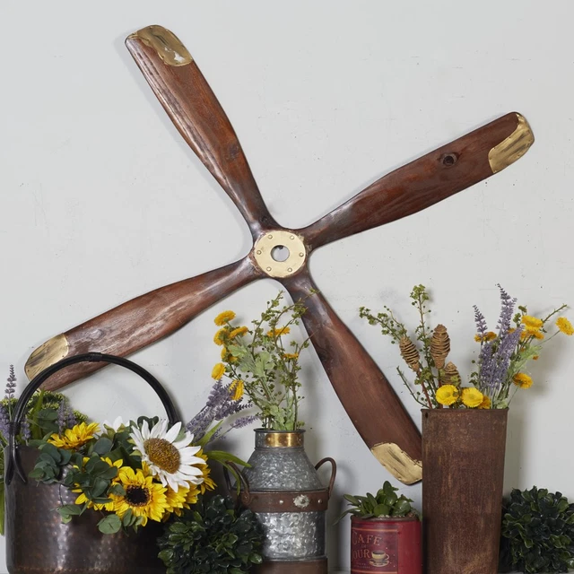 Wooden Airplane Propeller Wall Sculpture Art Vintage-Style Home Accent Decor 44”