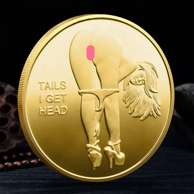 Good Luck Pin Up Babe Heads I Get Tail Tails Sexy Challenge Token Coin Gold USA