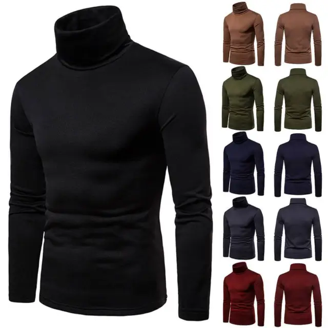 Men Turtleneck Pullover Long Sleeve Jumper Top Warm Casual Slim Fit T-Shirt Soft
