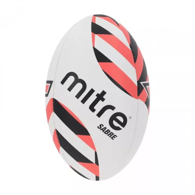 Mitre Sabre Rugby Ball Wht/Blk/Ora 3 Sizes Rugby World Cup RRP £19.99