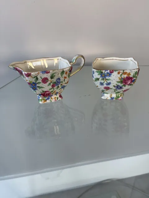Royal  Winton Chintz  Cream & Sugar Pattern Old Cottage Excellent Condition