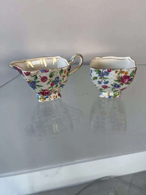 Royal  Winton Chintz  Cream & Sugar Pattern Old Cottage Excellent Condition