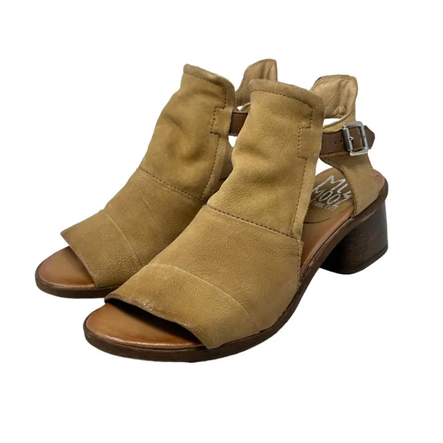Miz Mooz Womens Shoes 39 Palomina Distressed Sand Tan Leather Sandal Block Heel