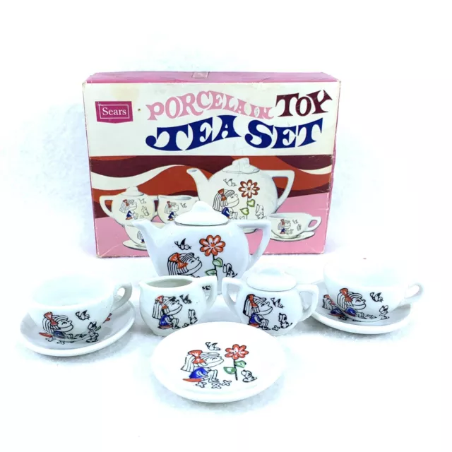 Vintage Sears Porcelain Toy Tea Set 11 Piece Set Service 3 Childrens Play Party