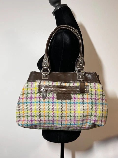 Coach NEW Gray Plaid Penelope Tattersall Wool Tweed Patent Leather Tote Bag