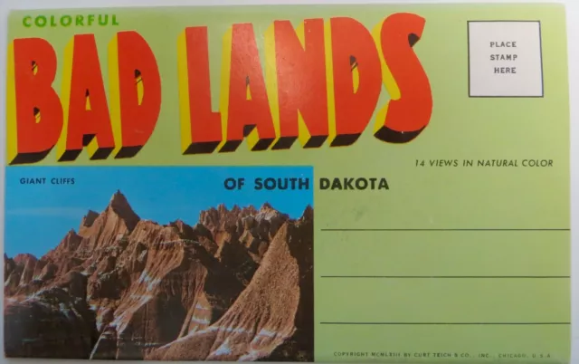 BAD LANDS South Dakota Vintage Souvenir Card Images Fold out card  with 14 views