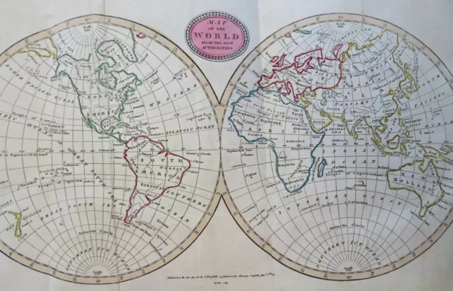 World Map Double Hemispheres Americas New Zealand Asia 1807 Barlow Engraved Map