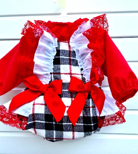 DREAM SALE  0-3 12-18 2-3 3-4  BABY GIRLS SPANISH BLOUSE tartan  FRILLY ROMPER