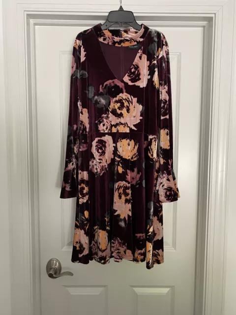 Ivanka Trump Dress Women's Size 14 Purple Floral Velour