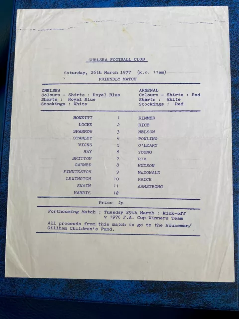 76/7 Chelsea v Arsenal ~ mid-season friendly ~ single-sheet programme