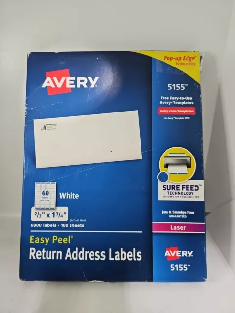 Avery Easy Peel Address Labels for Laser Printer, 2/3 x 1-3/4, White, 6000/Pack
