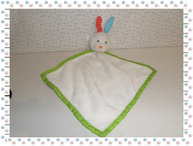 @ - Doudou Plat Losange Lapin Blanc Vert Bleu Grelot Kestrel
