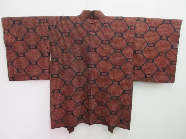 7873L4 Silk Vintage Japanese Kimono Haori Jacket Full Shibori Kikkou
