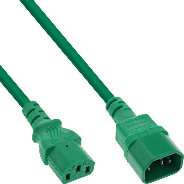 5 extensiones de aparato de frío InLine®, C13 a C14, verde, 1m