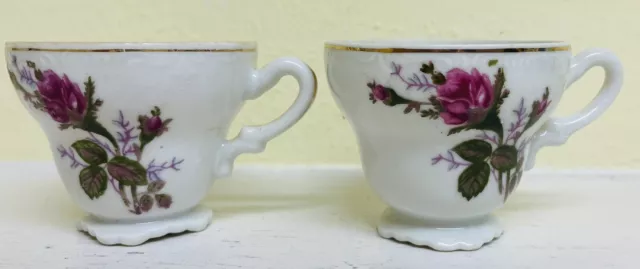 2 Vintage Old Moss Rose 2” Porcelain Demitasse Cups — Unmarked JAPAN