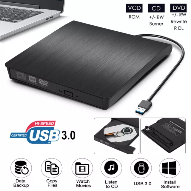 Neu! Externes DVD Laufwerk USB 3.0 Brenner Slim CD,DVD-RW Brenner Für-PC Laptop