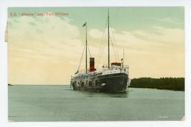CPR Great Lakes Steamer SS Alberta FORT WILLIAM Ontario Canada 1909 Valentine