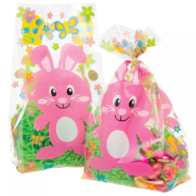 EASTER BUNNY Cellophane Bags 10 Pack Easter Egg Hunt Party Bag Gift Wrap Craft