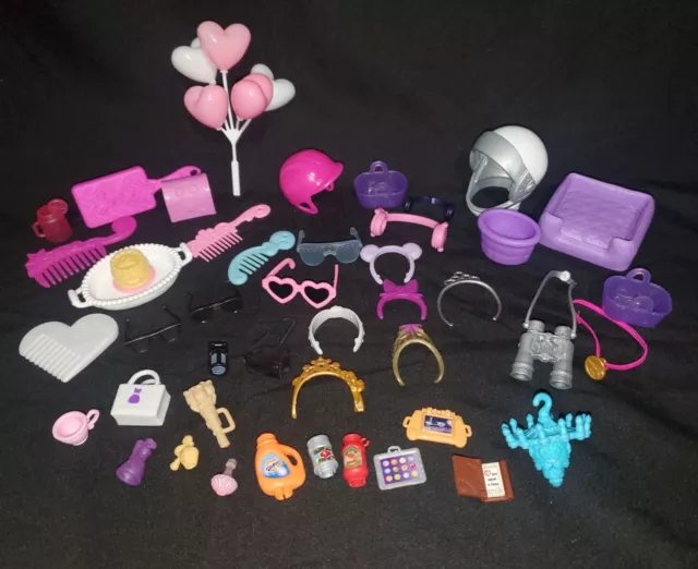 Barbie Accessories, Heart Balloons-Food-Chandelier-Glasses-Bags-Purses-Game-Book