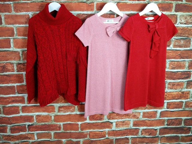 Girls Bundle Age 5-6 Years H&M Next Dresses Poncho Red Knit Short Sleeve 116Cm