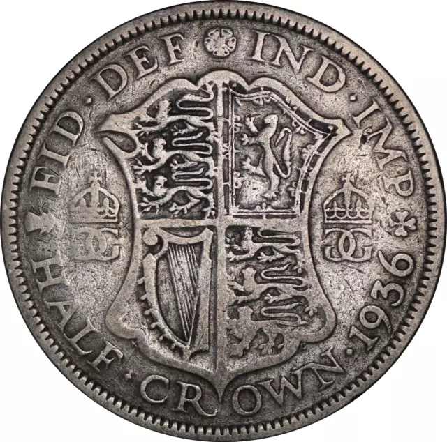 1936 King George V British Silver Half Crown Coin - F - SPINK 4037