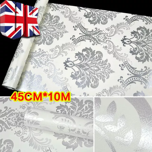 10m Vintage Damask Floral Wallpaper Self Adhesive Vinyl Sticky Back Waterproof e