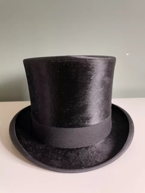 Large Tress & Co Black Silk Top Hat. Size 7 1/4 (59cm)