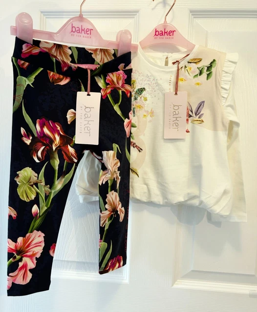 Ted Baker nuovo con etichette 18-24 mesi ragazze set floreale abito bambino leggings fiocco manica lunga