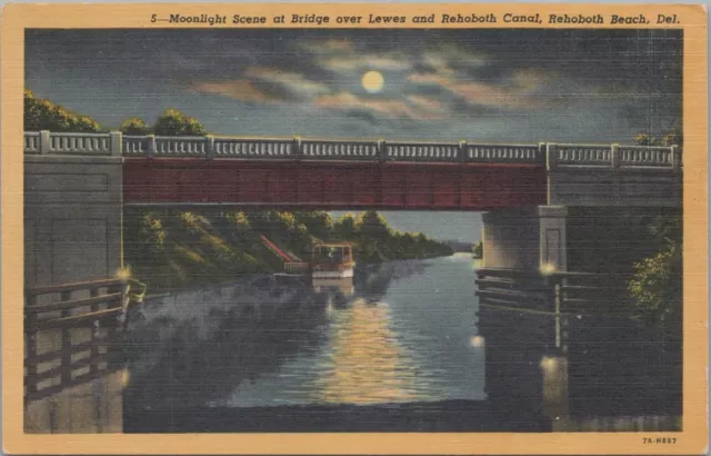 Postcard Moonlight Scene at Bridge Over Lewes  Rehoboth Canal Rehoboth Beach DE