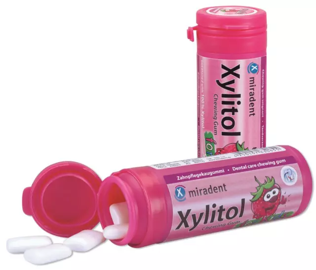 Chicle Miradent xilitol fresa 30 piezas chicle para cuidado dental sin azúcar