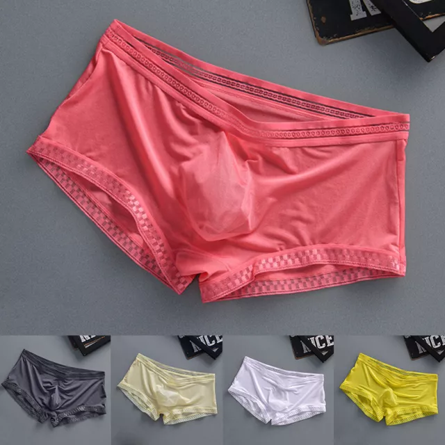 MEN'S ICE SILK transparent Lace Boxer Shorts Underwear (Size M , L