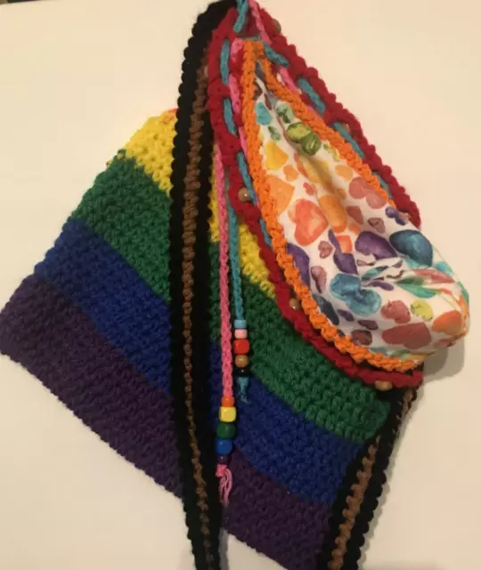 Crochet Purse Tote Bag RAINBOW PRIDE LGBTQ HEARTS Reversible Large HOOKYLOOPS 3