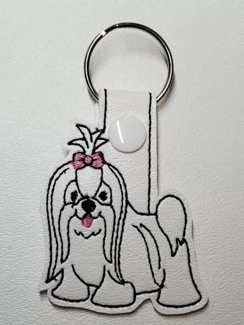 Shihtzu Embroidered Keychain Long hair Shihtzu Keychain Shih Tzu