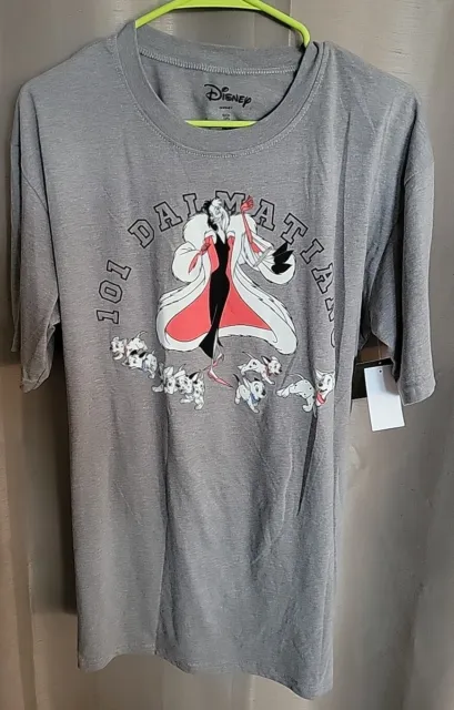 Ladies S/CH (3/5) Juniors Disney 101 Dalmatians Cruella Deville Gray Shirt New