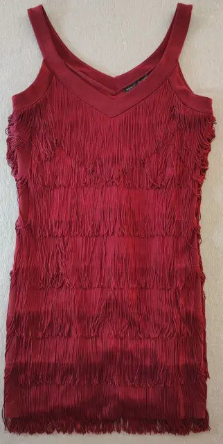 White House Black Market Fringe Cocktail Sleeveless Dress 20s Flapper Red Sz S