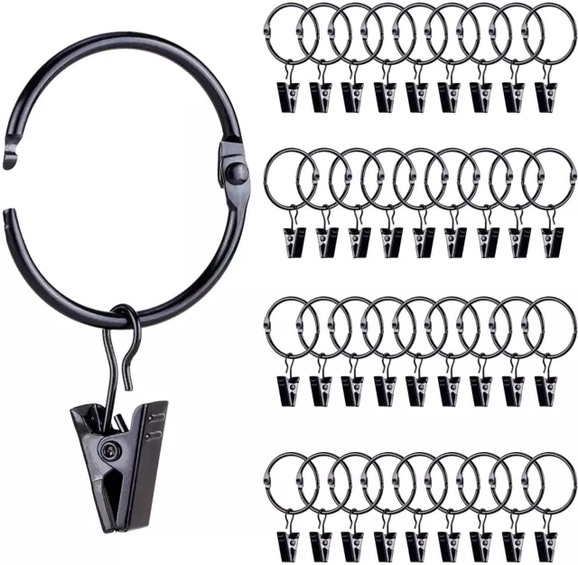 Roonoo 36 Pack Openable Metal Curtain Rings with Clips, Fits up to 1 Inch Rod, H