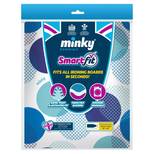 Minky SmartFit Easy Elasticated Ironing Board Cover 125 x 45cm FAST DELIVERY