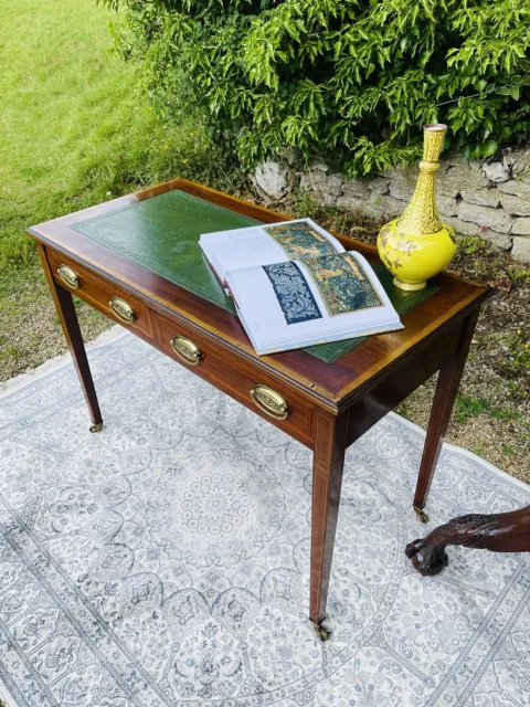 Edwardian Mahogany Writing Table with ebony and boxwood inlay - #8409