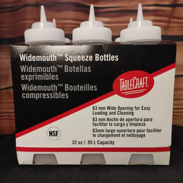 Tablecraft 32 oz Clear Widemouth Squeeze Bottle 6-Pack