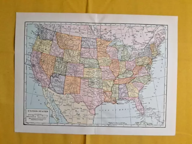 1920 UNITED STATES Vintage MAP Washington DC ORIGINAL 11.5 x 9.5 Color C10-9