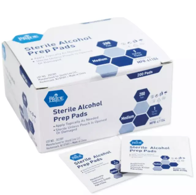 Almohadillas de preparación de alcohol estéril MPR-41104 MedPride, medianas, 200 unidades