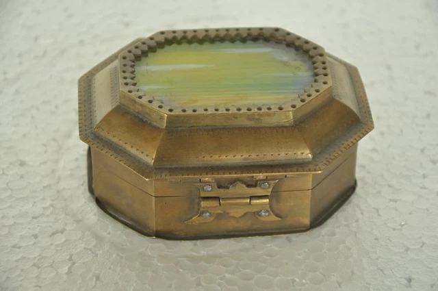 Old Brass 6 Compartment Cut Work Mirror Fitted Handcrafted Betel Nut Box 2