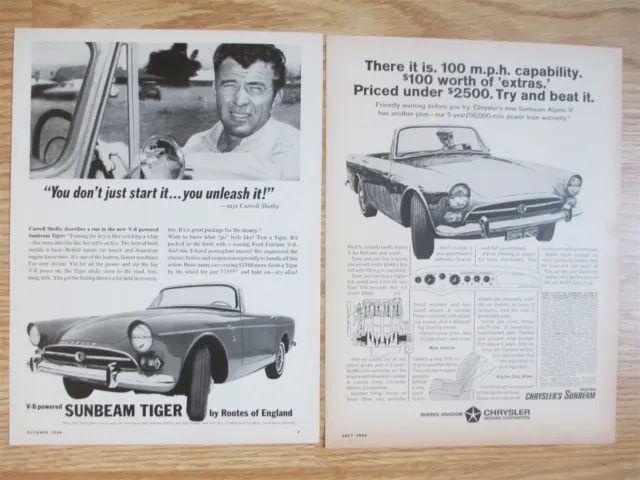 Lot Of 2 Vintage 1965 - 1966 Sunbeam Tiger Rootes Chrysler Advertising Ad Shelby