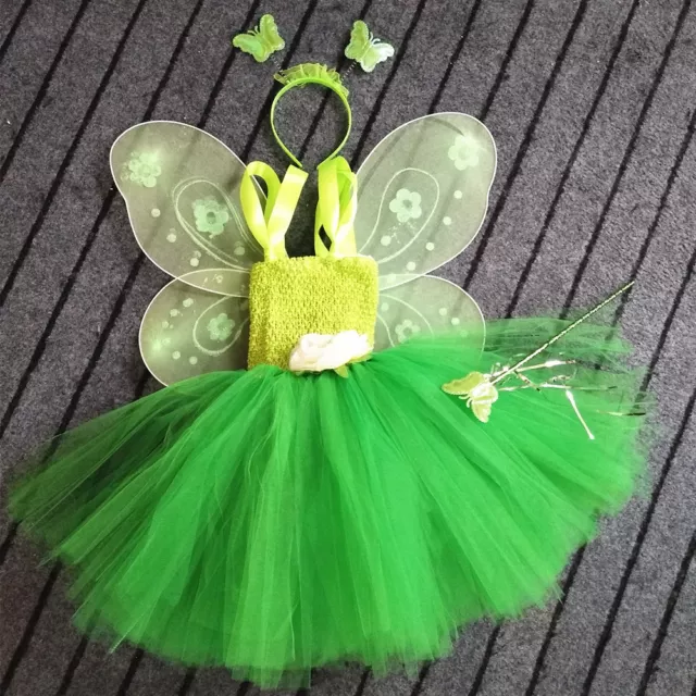 Girls Tinkerbell Disney Fairy Pixie Fancy Dress Kids Costume Cosplay Outfit set