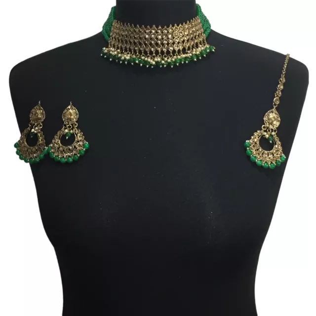 Green Asian Choker Set Pakistani Bridal Wedding Indian Bollywood Jewellery Set