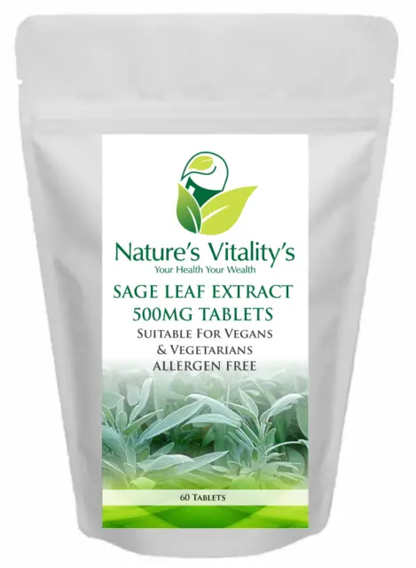 Sage Leaf Extracts 500mg 60 Tablets Menopause Hot Flush Support High Strength