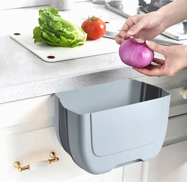 Hanging Trash Can Mini for Kitchen Cabinet Door Folding Garbage Bin Under Sink