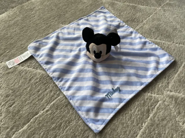 Tesco Mickey Mouse Blue Comforter Soft Toy Disney Baby Stripe Blankie Doudou 💖